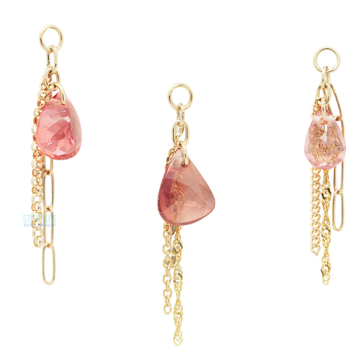 Peach Tourmaline Chain Charm in Gold