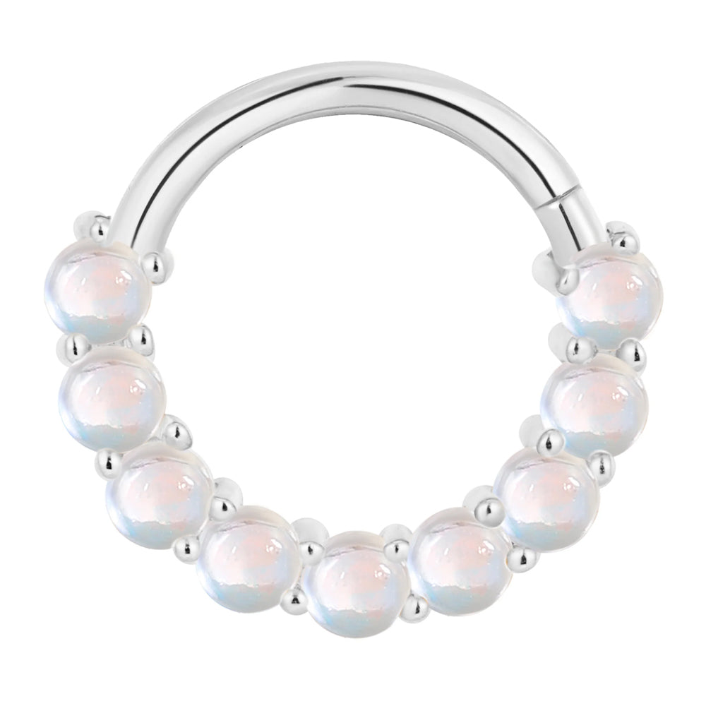 "Revel" Hinge Ring / Clicker in Gold with Rainbow Moonstone