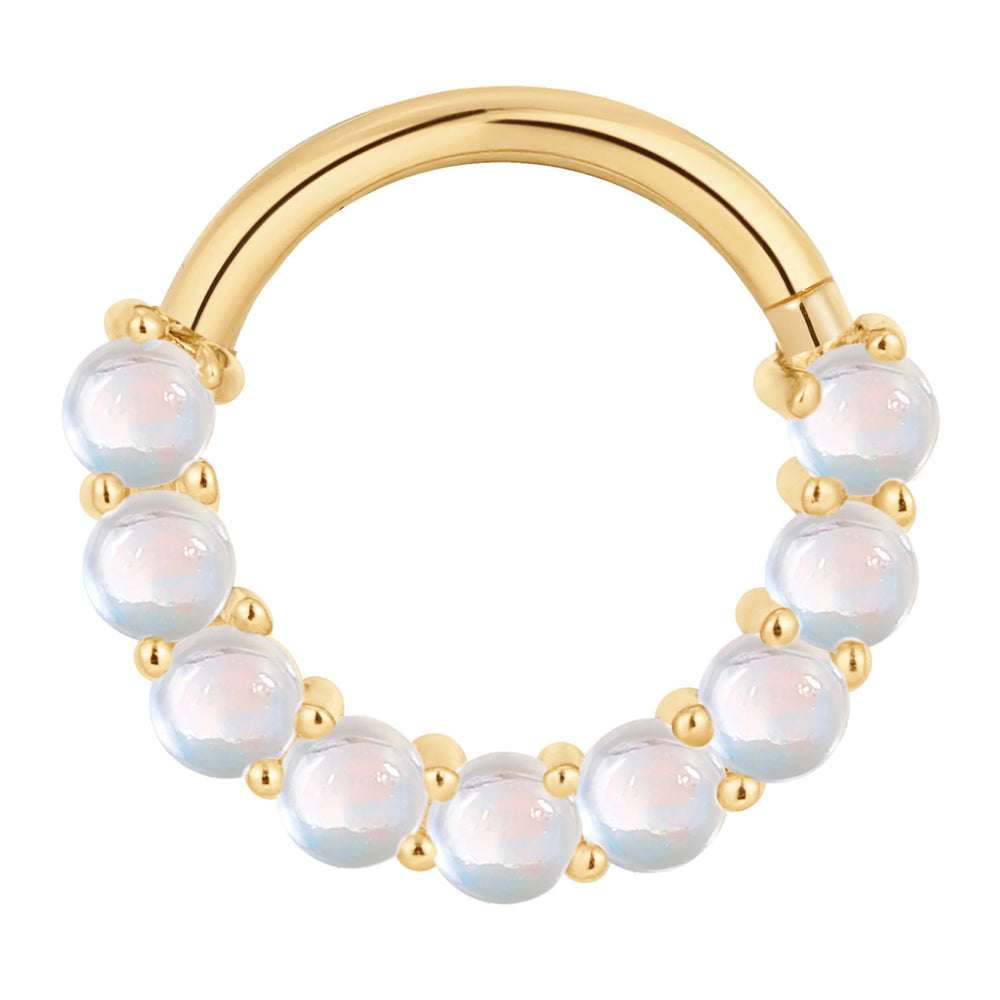 "Revel" Hinge Ring / Clicker in Gold with Rainbow Moonstone