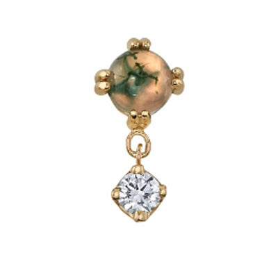 "Duet - Cab Prong" Threaded End in Gold with Moss Agate & White Sapphire