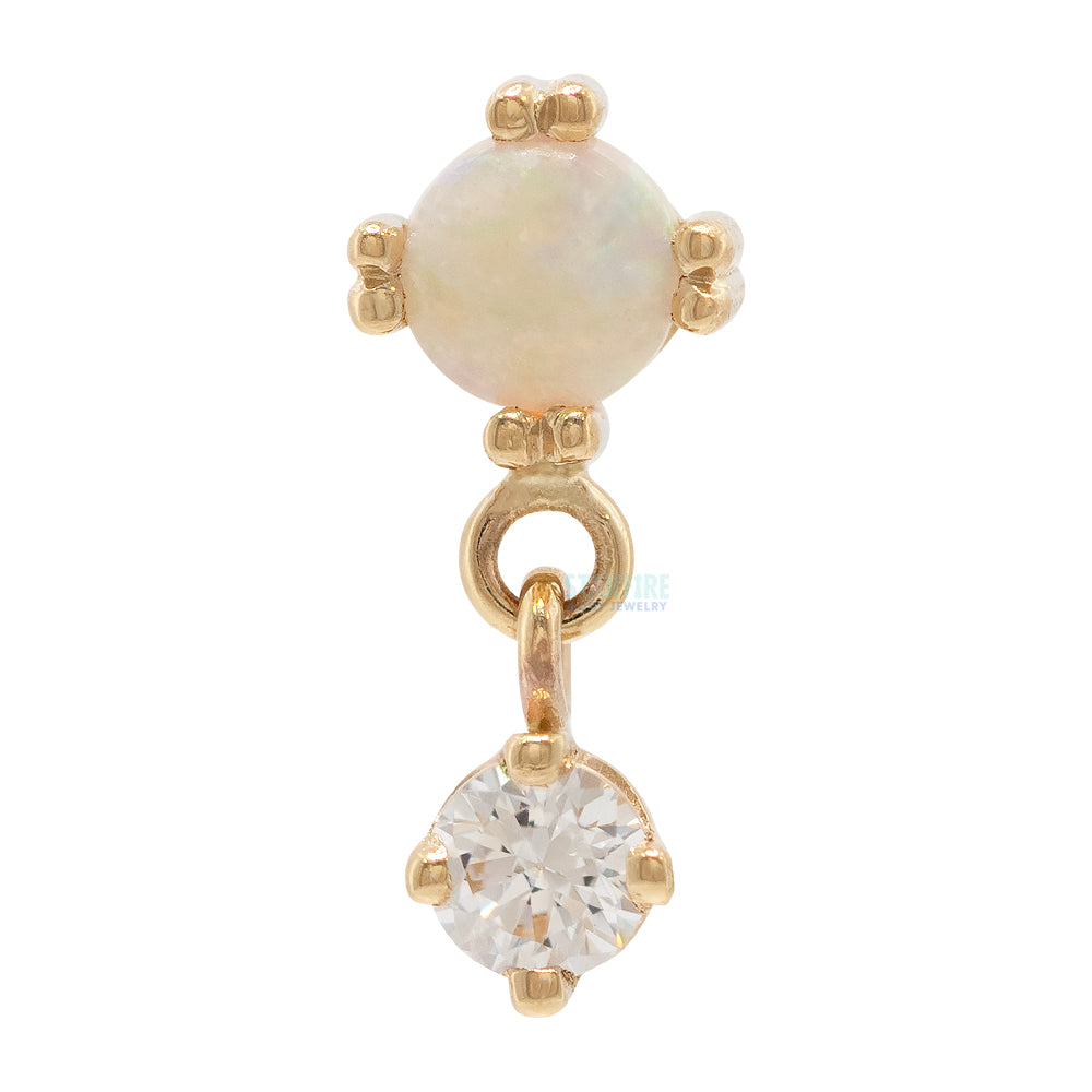 "Duet - Cab Prong" Threaded End in Gold & Platinum with Genuine White Opal & CZ