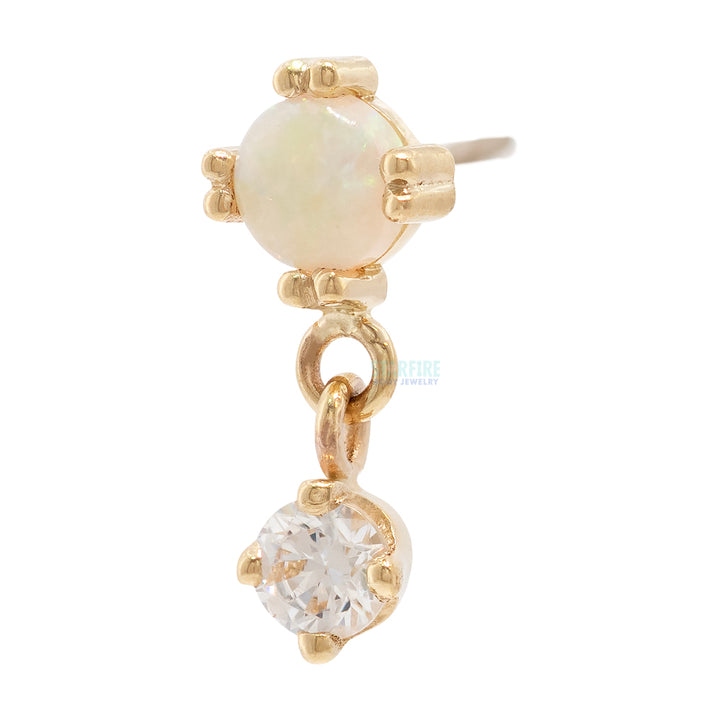 threadless: "Duet - Cab Prong" Pin in Gold & Platinum with Genuine White Opal & White CZ