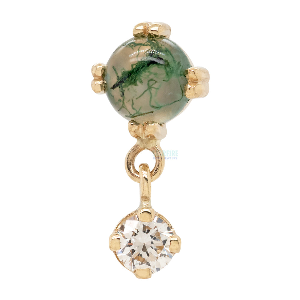 "Duet - Cab Prong" Threaded End in Gold with Moss Agate & DIAMOND