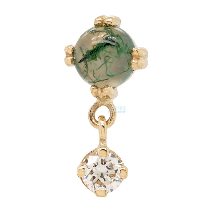 "Duet - Cab Prong" Threaded End in Gold with Moss Agate & DIAMOND