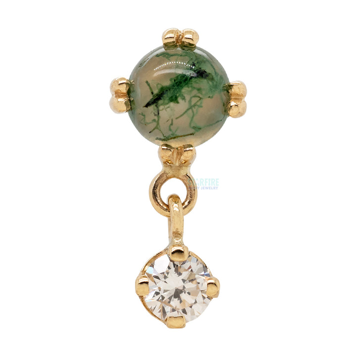 "Duet - Cab Prong" Threaded End in Gold with Moss Agate & DIAMOND
