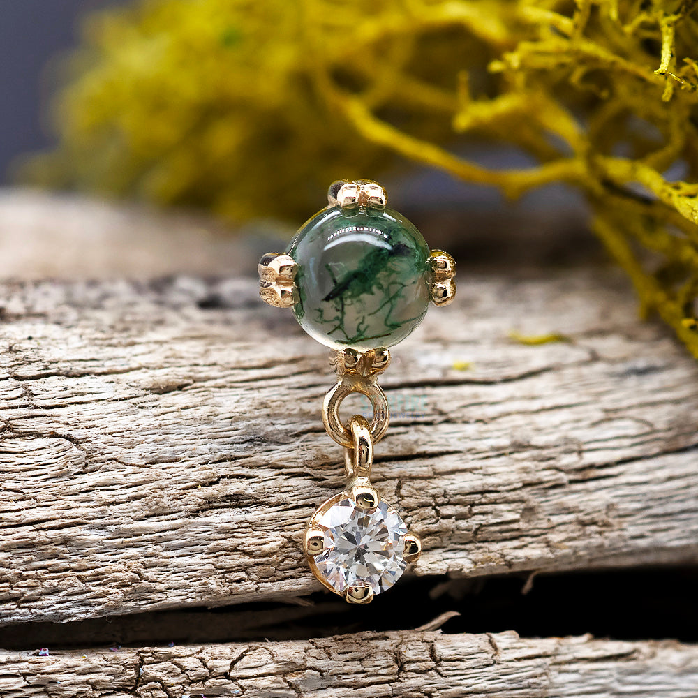 "Duet - Cab Prong" Threaded End in Gold with Moss Agate & DIAMOND