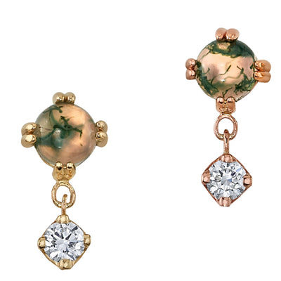 "Duet - Cab Prong" Threaded End in Gold with Moss Agate & White CZ