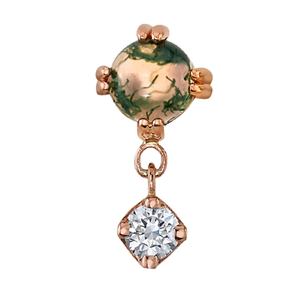 "Duet - Cab Prong" Threaded End in Gold with Moss Agate & White Sapphire