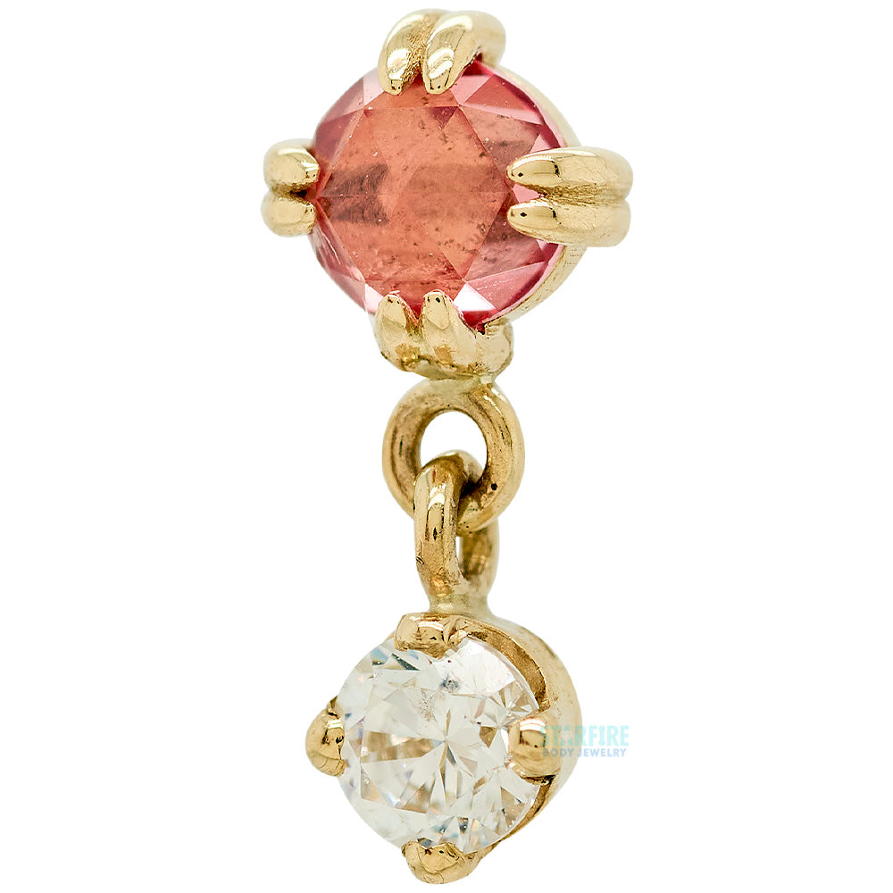 "Duet - Cab Prong" Threaded End in Gold with Rose Cut Padparadscha Sapphire & White CZ