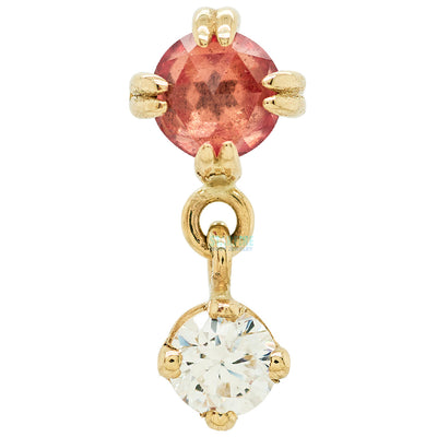 "Duet - Cab Prong" Threaded End in Gold with Rose Cut Padparadscha Sapphire & White CZ