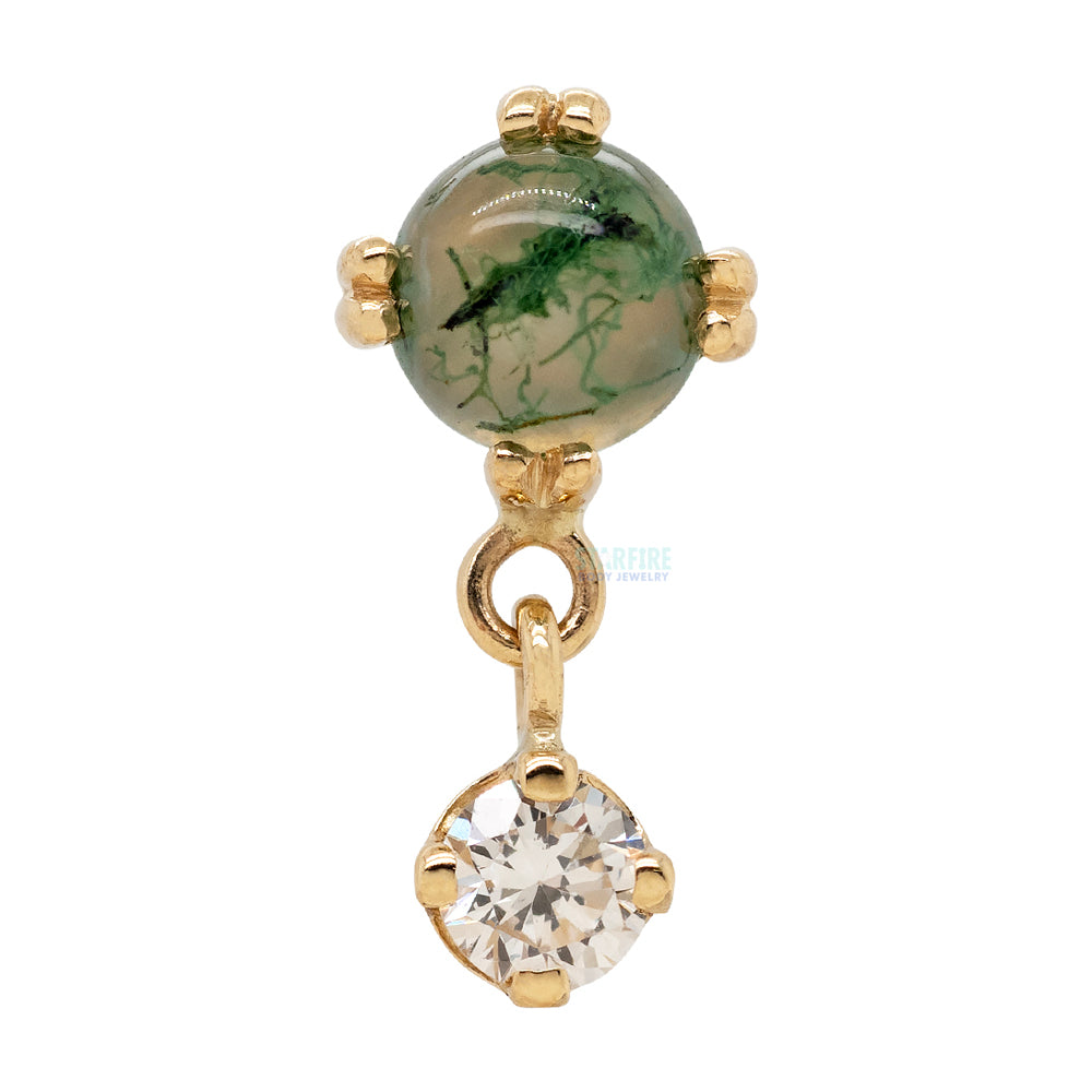 threadless: "Duet - Cab Prong" Pin in Gold with Moss Agate & DIAMOND