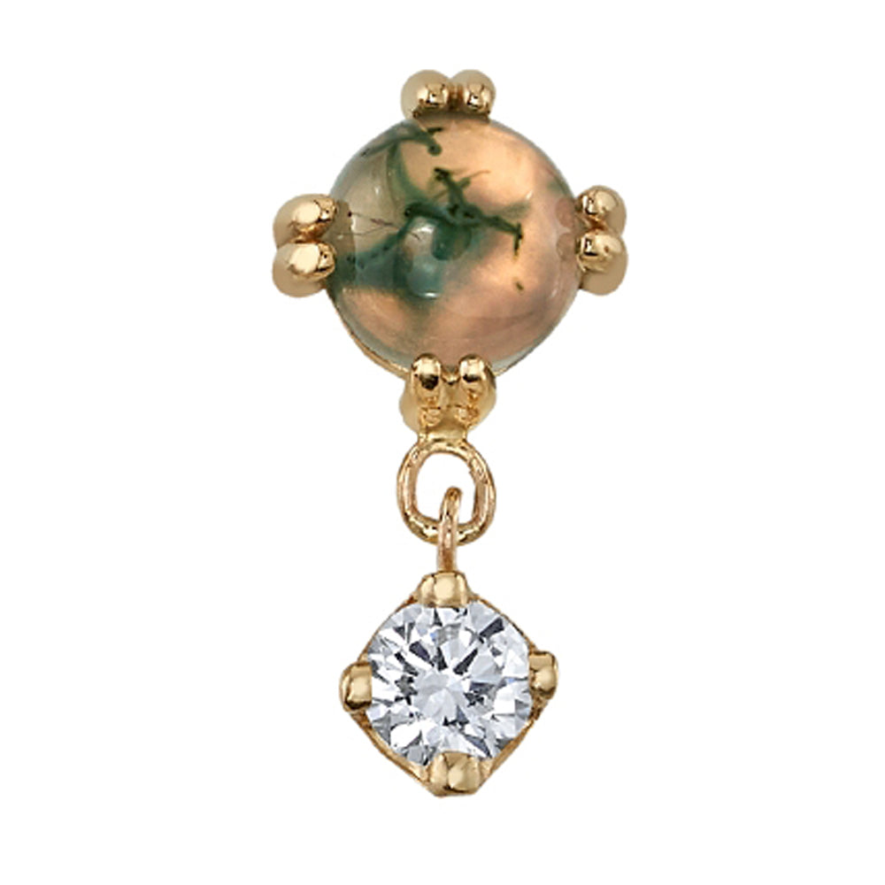 threadless: "Duet - Cab Prong" Pin in Gold with Moss Agate & White CZ