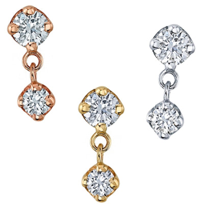 "Duet" Threaded End in Gold with White CZ's