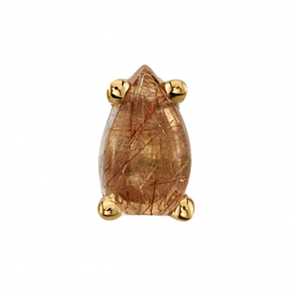 Rutilated Quartz Pear Cabochon 4 Prong Threaded End in Gold