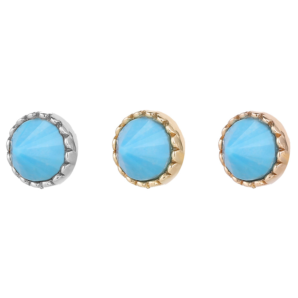threadless: Round Accent Bezel Reverse Set End in Gold with Turquoise