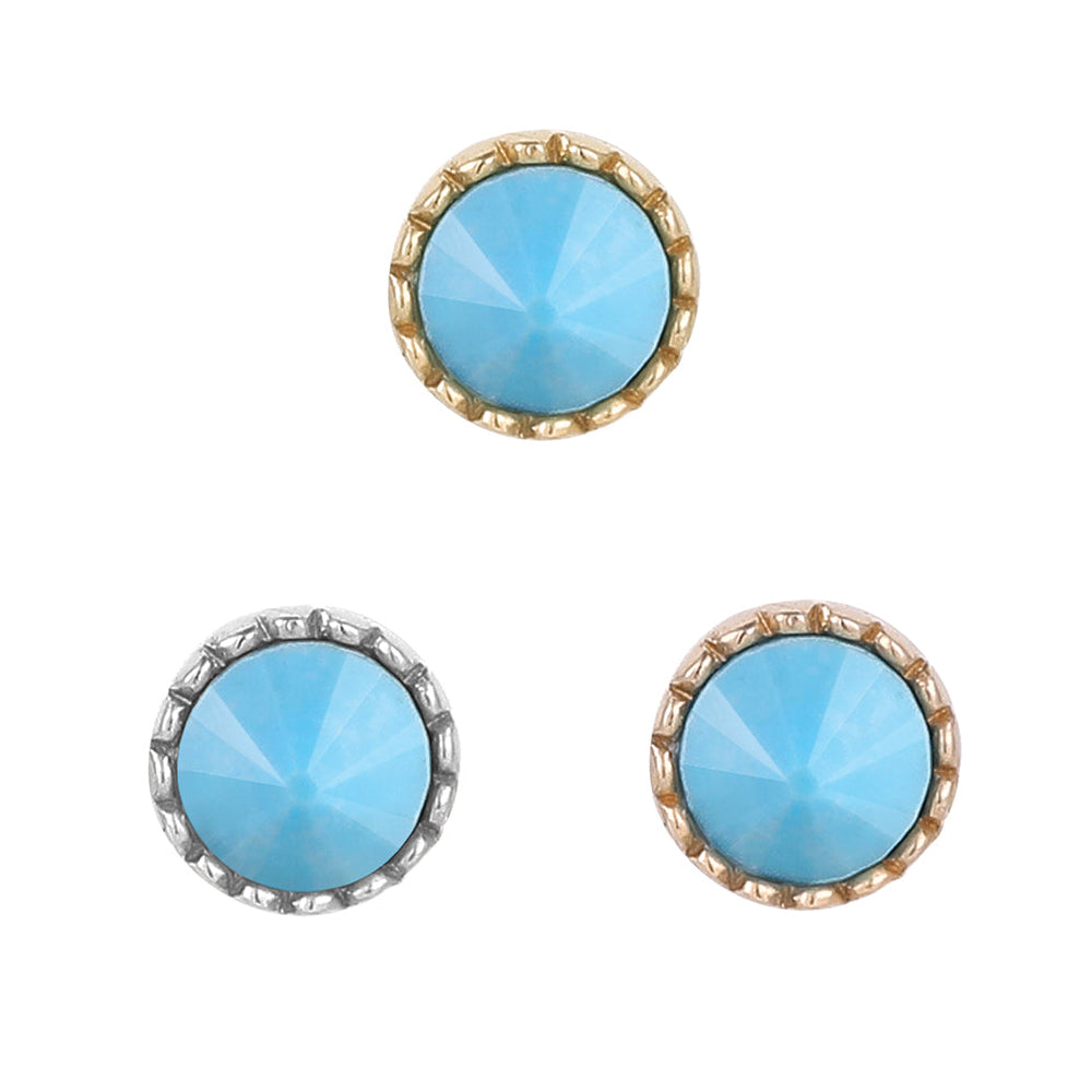 threadless: Round Accent Bezel Reverse Set End in Gold with Turquoise