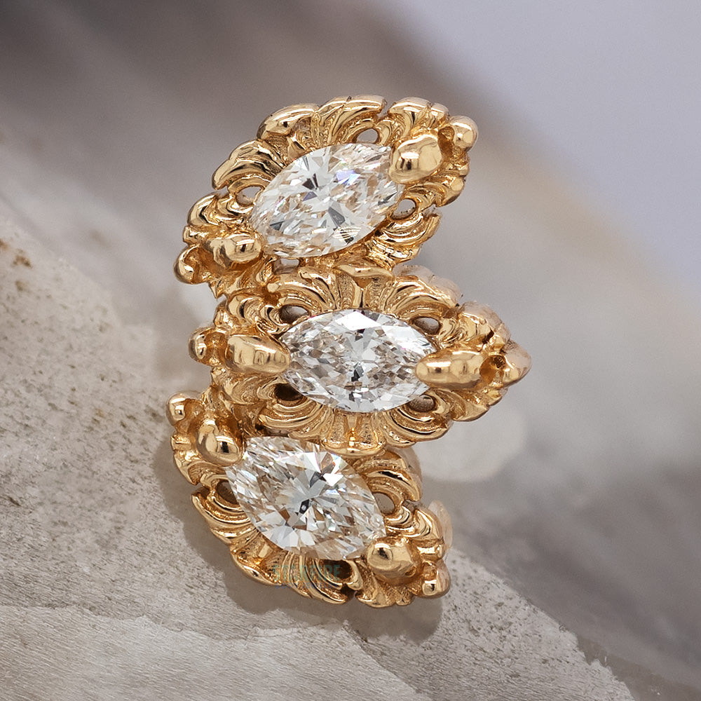 "Baroque" Threaded End in Gold with White Diamonds
