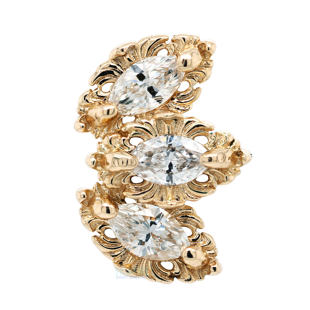 "Baroque" Threaded End in Gold with White Diamonds