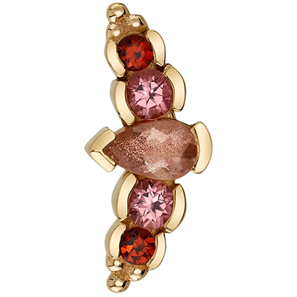 "Nikki Panaraya" Threaded End in Gold with Oregon Sunstone, Padparadscha Sapphire & Garnet