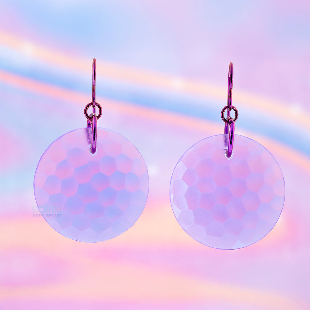 Solid Glass Eclipse Martele Earrings - Lavender