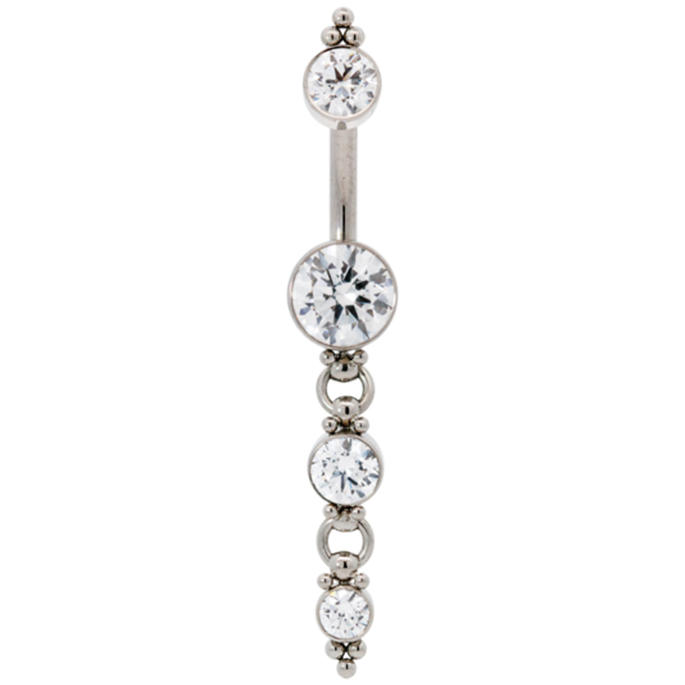 "Linn" 'Cascade' Faceted Gem Navel Curve with Dangle