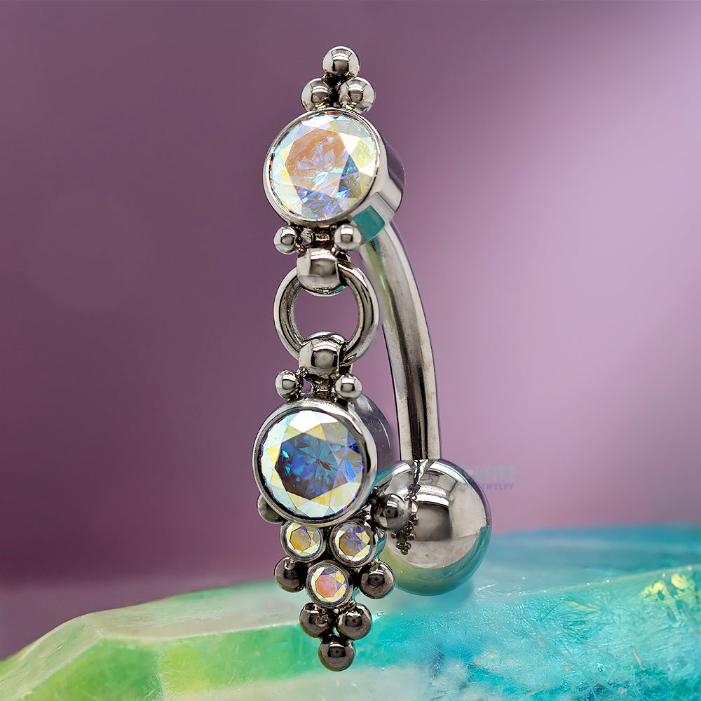 "Aragon" 'Cascade' Reverse Dangle Faceted Gem Navel Curve with Dangle