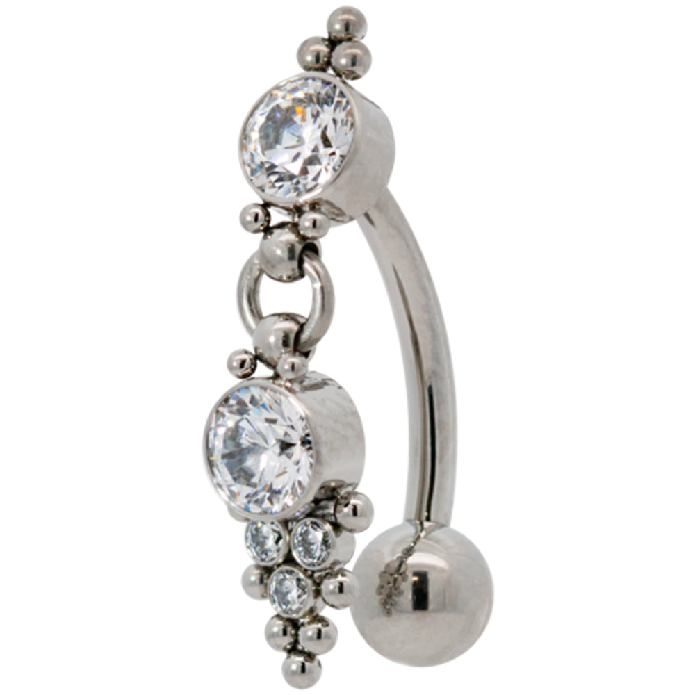 "Aragon" 'Cascade' Reverse Dangle Faceted Gem Navel Curve with Dangle