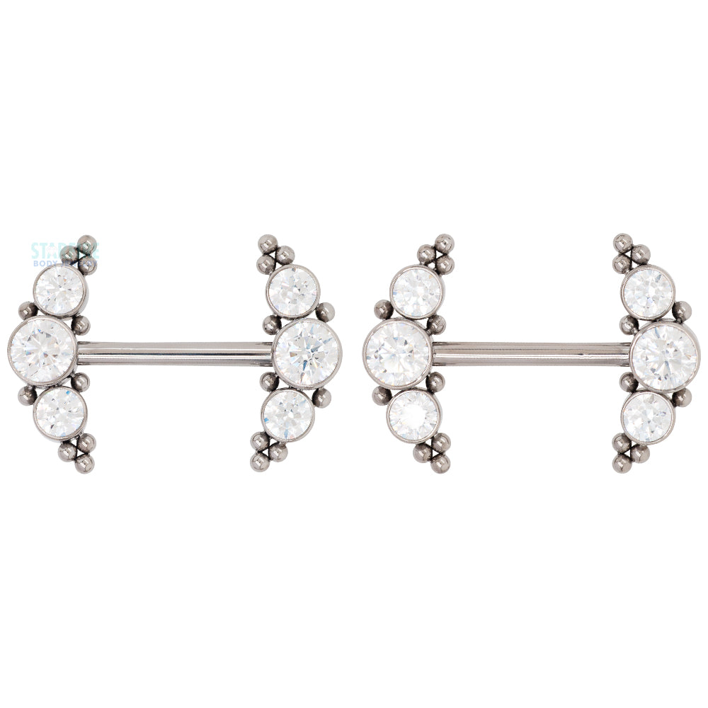 HC11T-20 'Haute Couture' Side Set Faceted Gem Nipple Barbells - pair