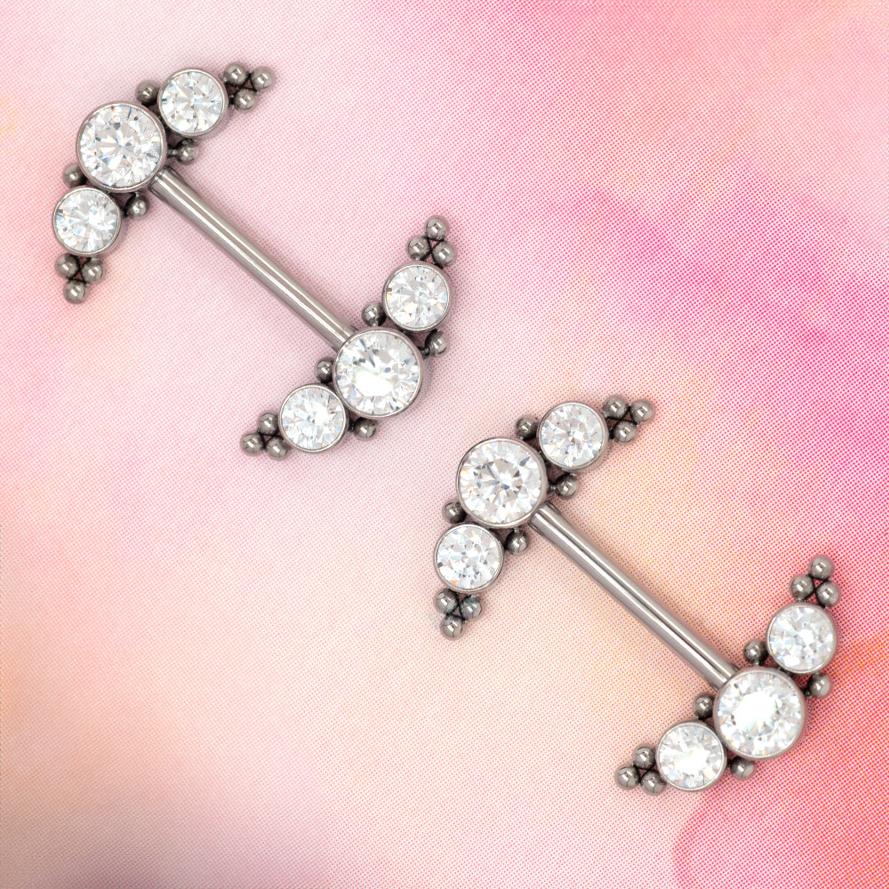 HC11T-20 'Haute Couture' Side Set Faceted Gem Nipple Barbells - pair