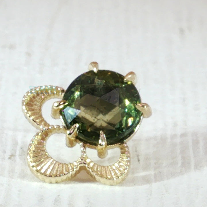 threadless: "The Violet" Rose Cut Green Sapphire End in Gold - 10.1mm