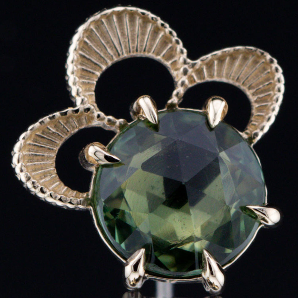 threadless: "The Violet" Rose Cut Green Sapphire End in Gold - 10.1mm