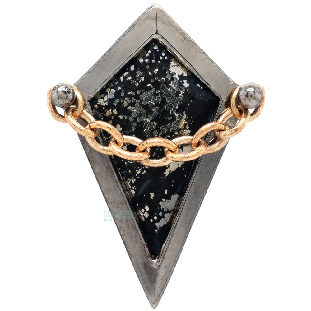 "Captain" Threaded End in Black Rhodium - Gold with Pyrite