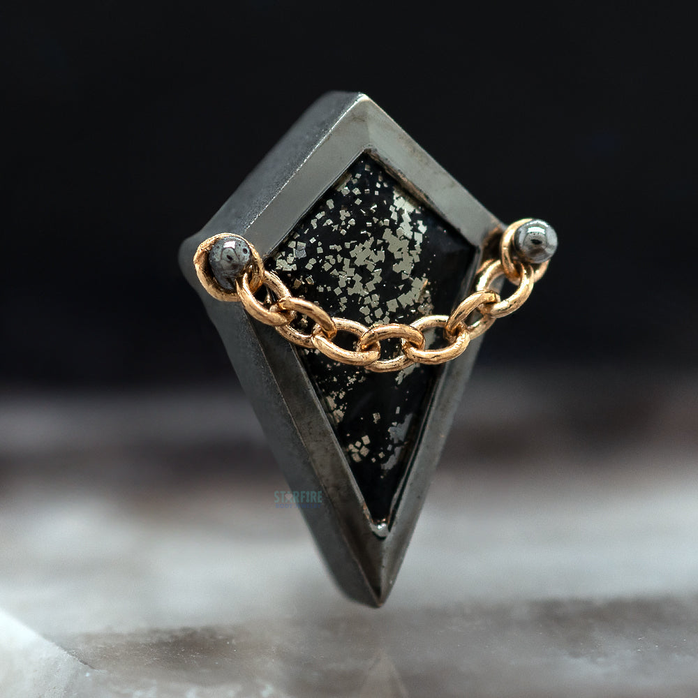 "Captain" Threaded End in Black Rhodium - Gold with Pyrite