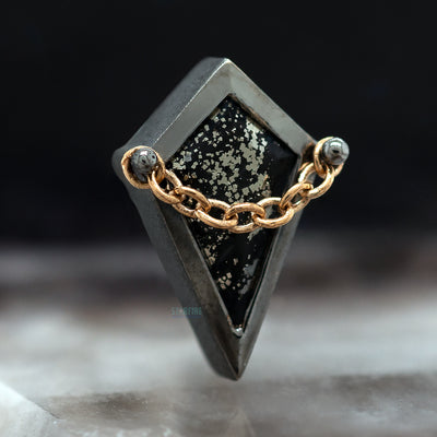 "Captain" Threaded End in Sandblasted Black Rhodium - Gold with Pyrite