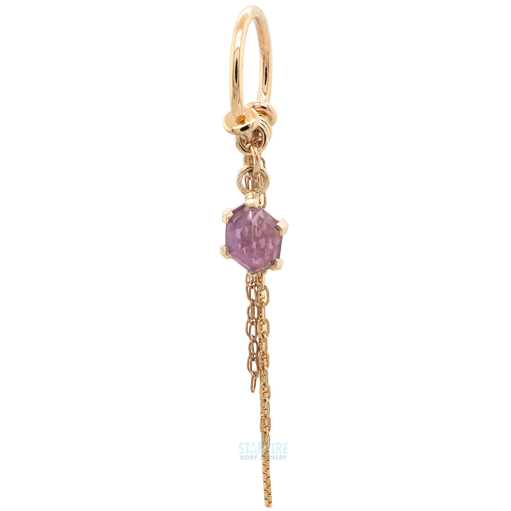 Geometric Cut Pink Umba Sapphire Seam Ring with Chains in Gold