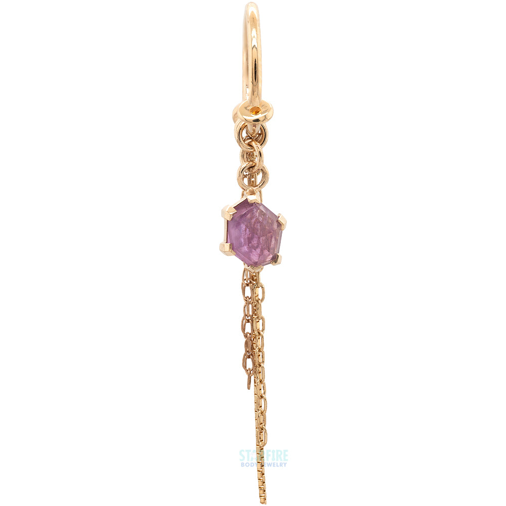 Geometric Cut Pink Umba Sapphire Seam Ring with Chains in Gold