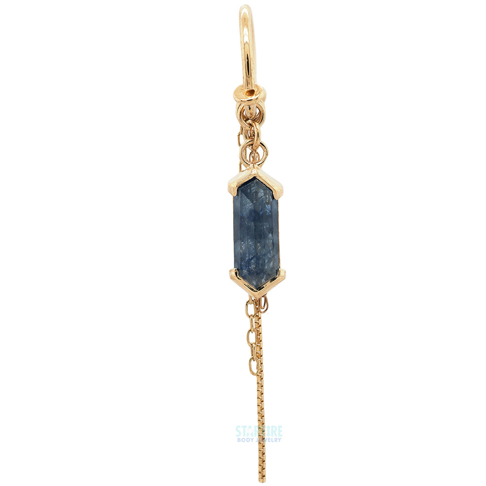 Elongated Hexagon Madagascar Sapphire Seam Ring with Chains in Gold