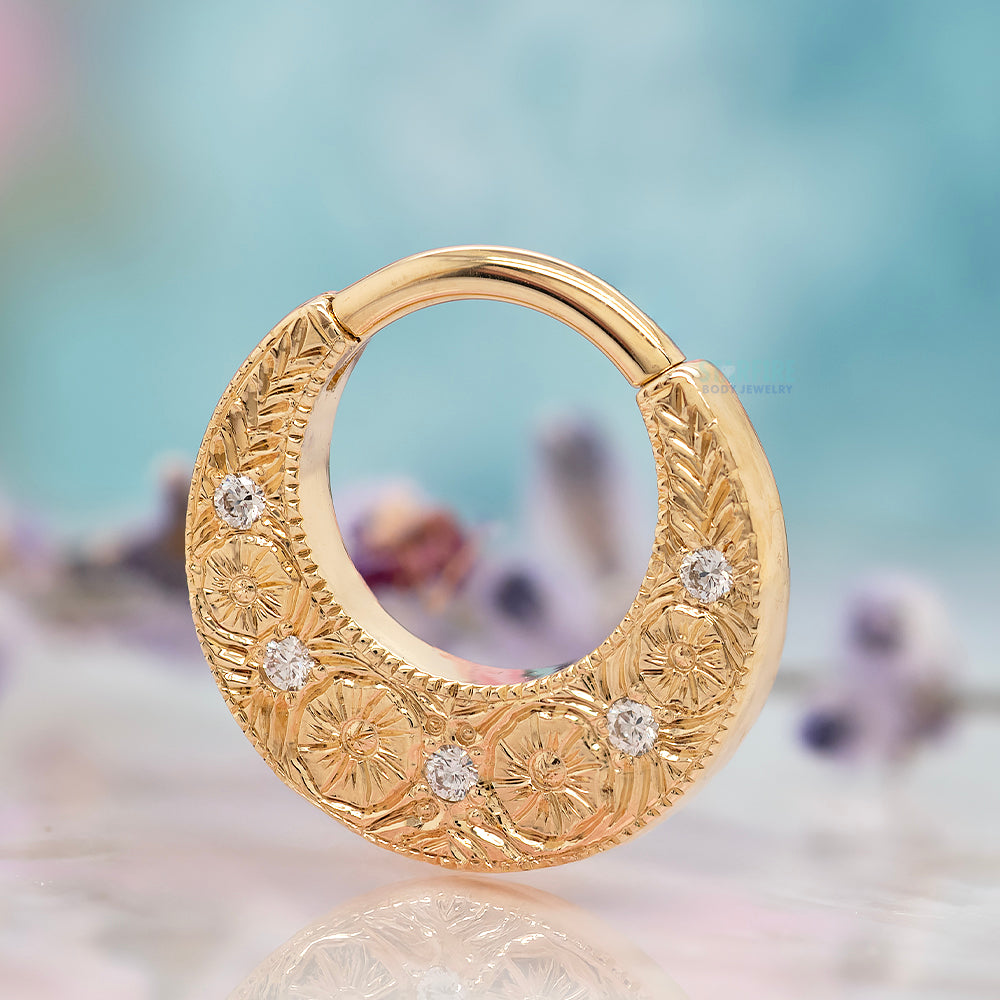 "Primrose" Hinge Ring in Gold & Platinum with Diamonds