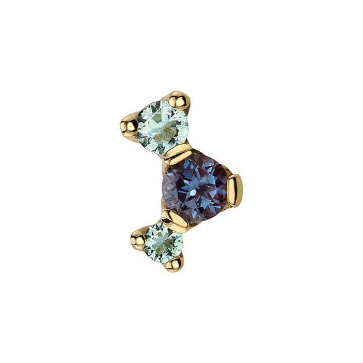 3 Gem "Ripple" Threaded End in Gold & Platinum with Mint Beryl & Chatham Alexandrite