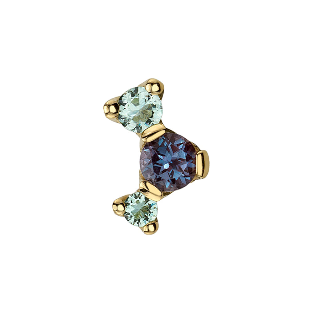3 Gem "Ripple" Threaded End in Gold & Platinum with Mint Beryl & Chatham Alexandrite