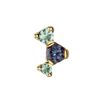 3 Gem "Ripple" Threaded End in Gold & Platinum with Mint Beryl & Chatham Alexandrite