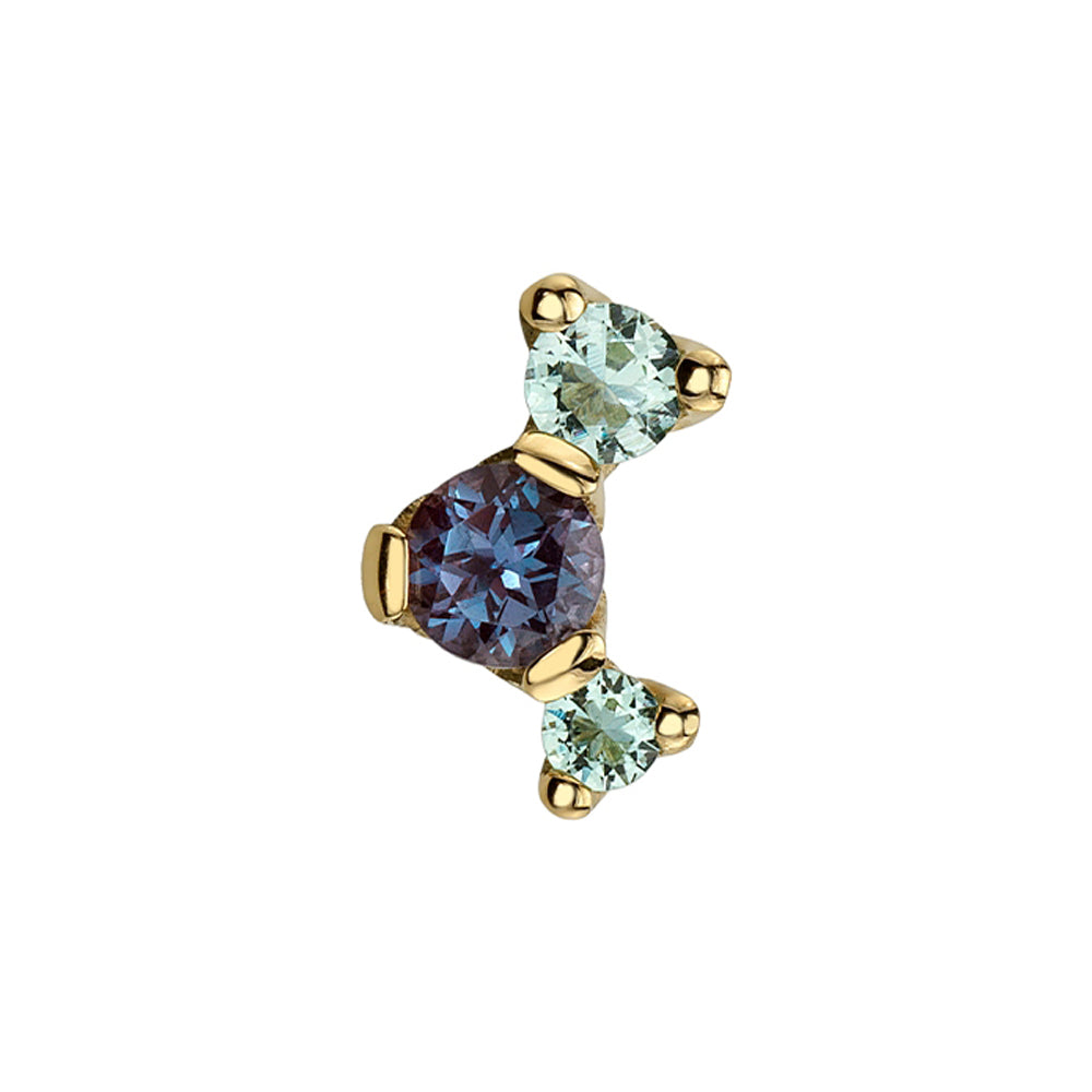 3 Gem "Ripple" Threaded End in Gold & Platinum with Mint Beryl & Chatham Alexandrite