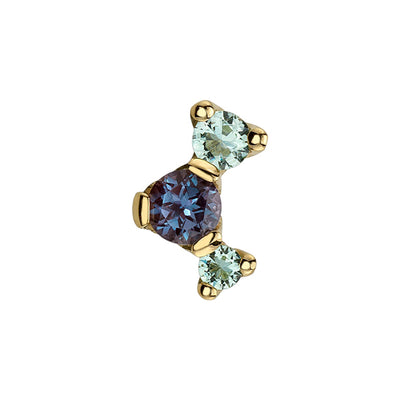 3 Gem "Ripple" Threaded End in Gold & Platinum with Mint Beryl & Chatham Alexandrite
