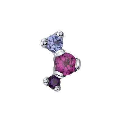 3 Gem "Ripple" Threaded End in Gold & Platinum with Tanzanite, Rhodolite & Amethyst