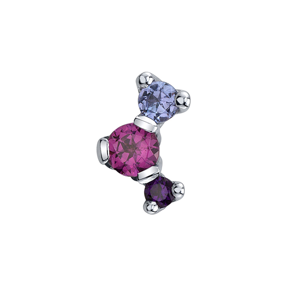 3 Gem "Ripple" Threaded End in Gold & Platinum with Tanzanite, Rhodolite & Amethyst