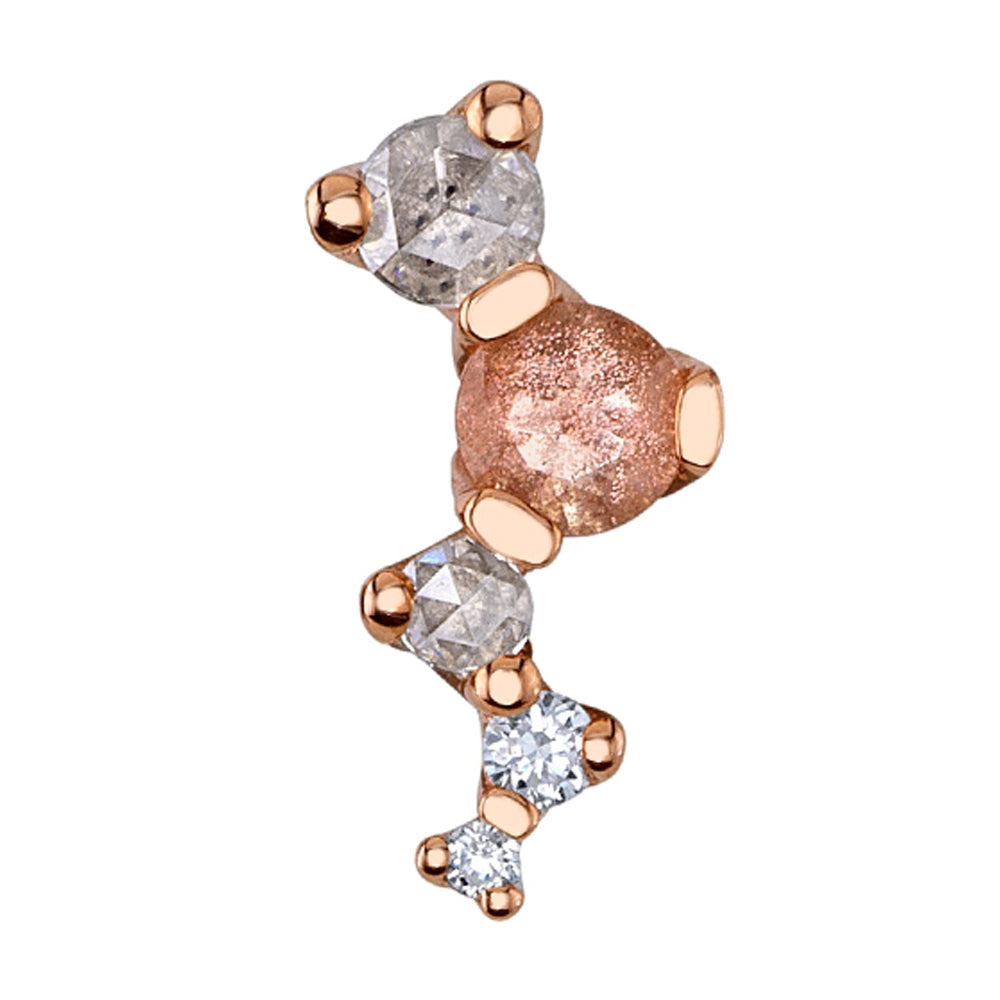 "Ripple" Threaded End in Gold & Platinum with Oregon Sunstone, Rose Cut Diamond & Faceted Diamond