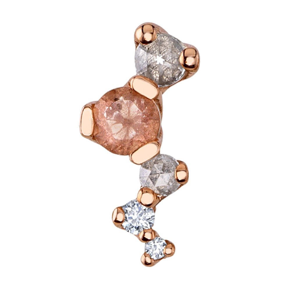 "Ripple" Threaded End in Gold & Platinum with Oregon Sunstone, Rose Cut Diamond & Faceted Diamond