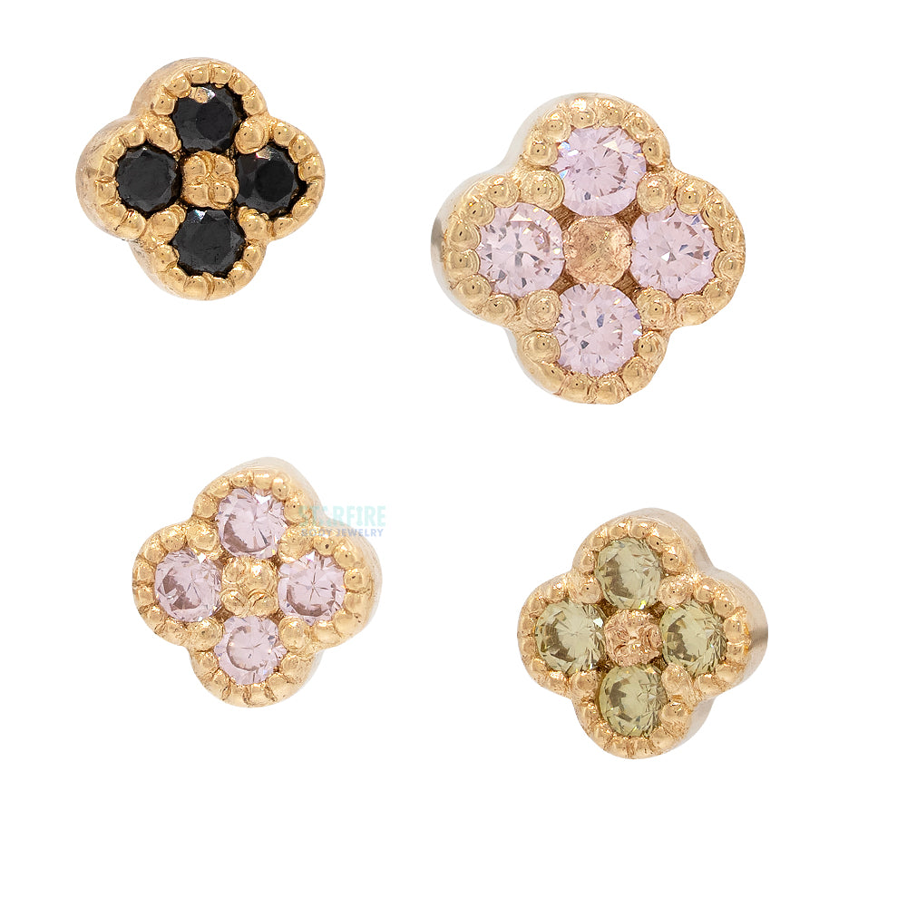 Big Clover Threaded End in Gold with CZ's