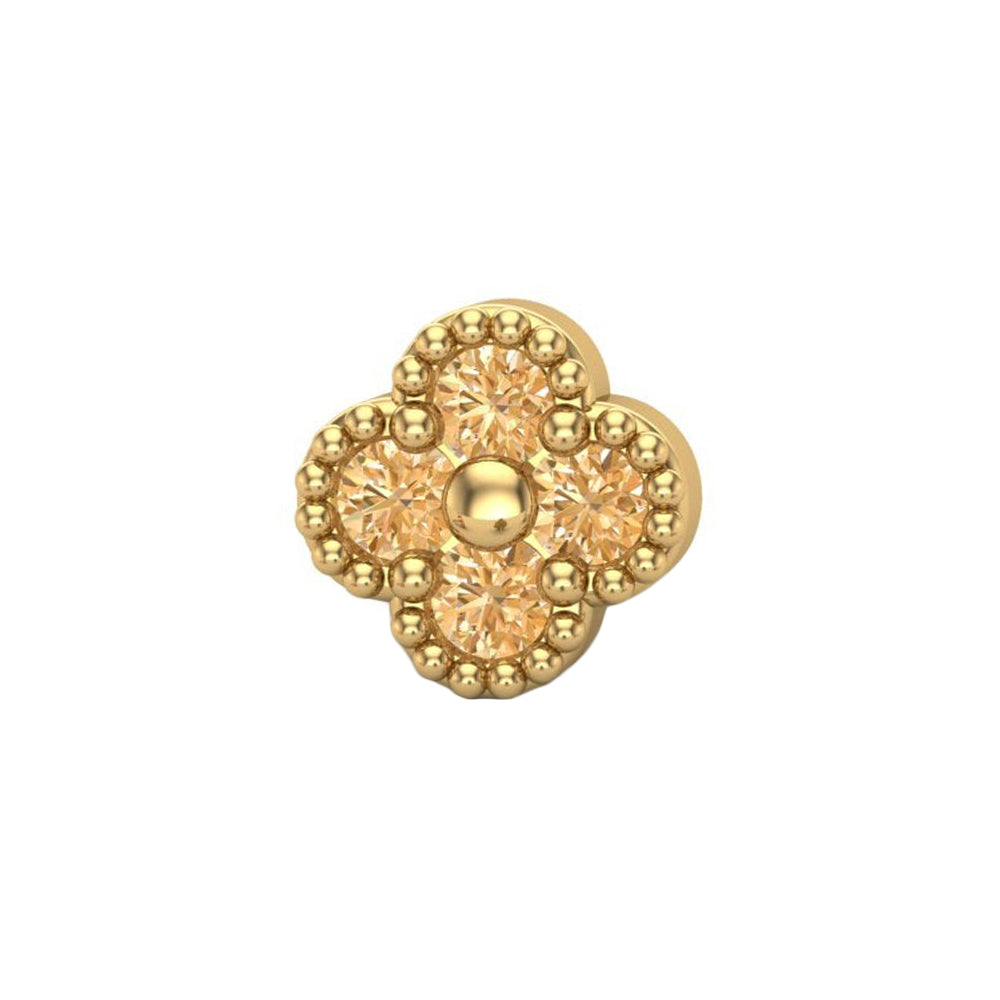 Small Clover Threaded End in Gold with CZ's