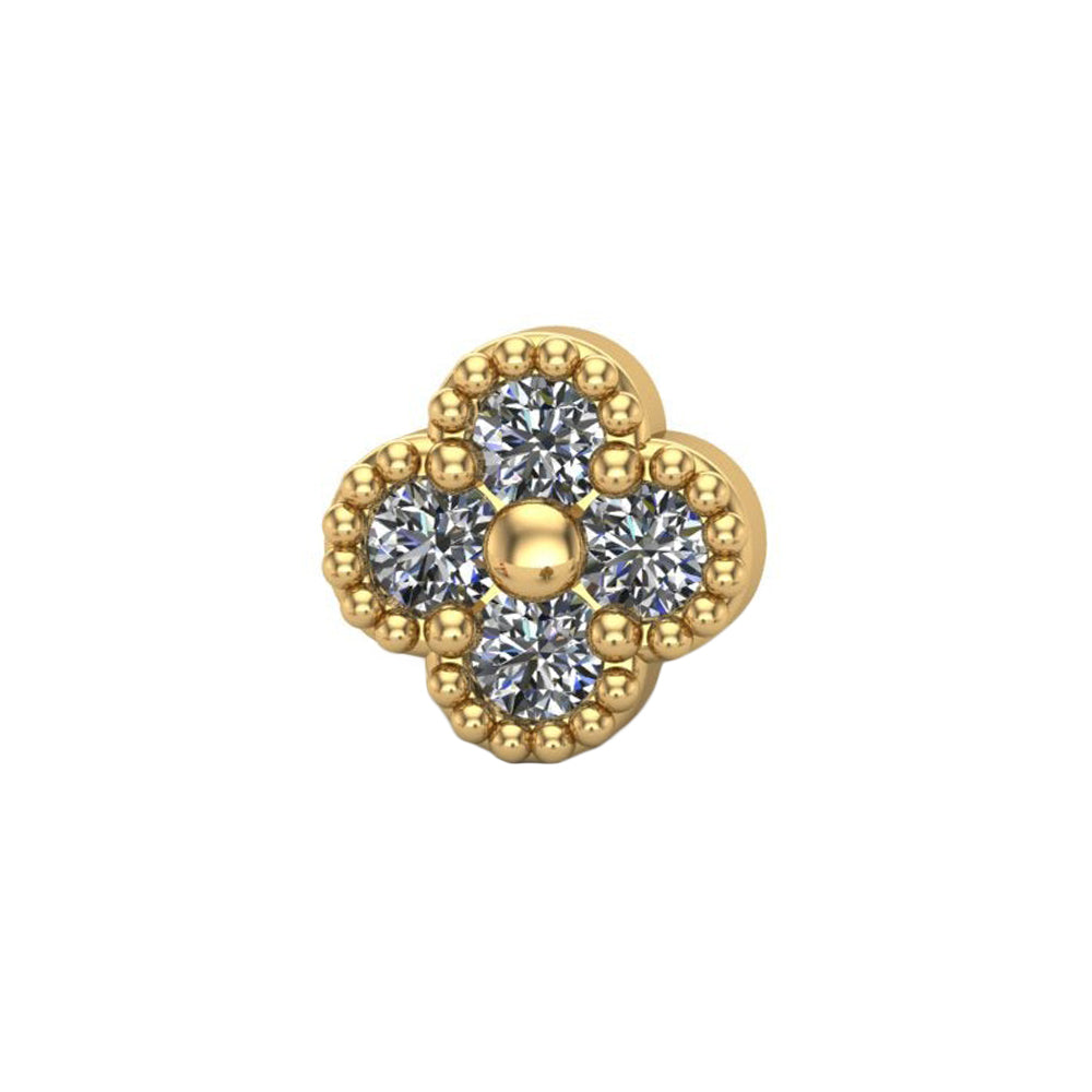 Small Clover Threaded End in Gold with CZ's